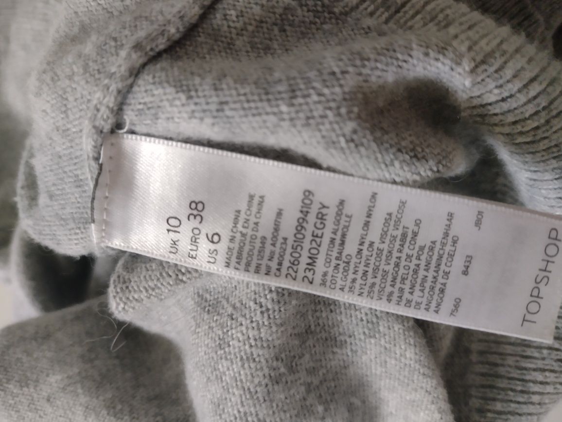 Sweter Topshop szary koraliki oversize 38 M angora wiskoza bawełna