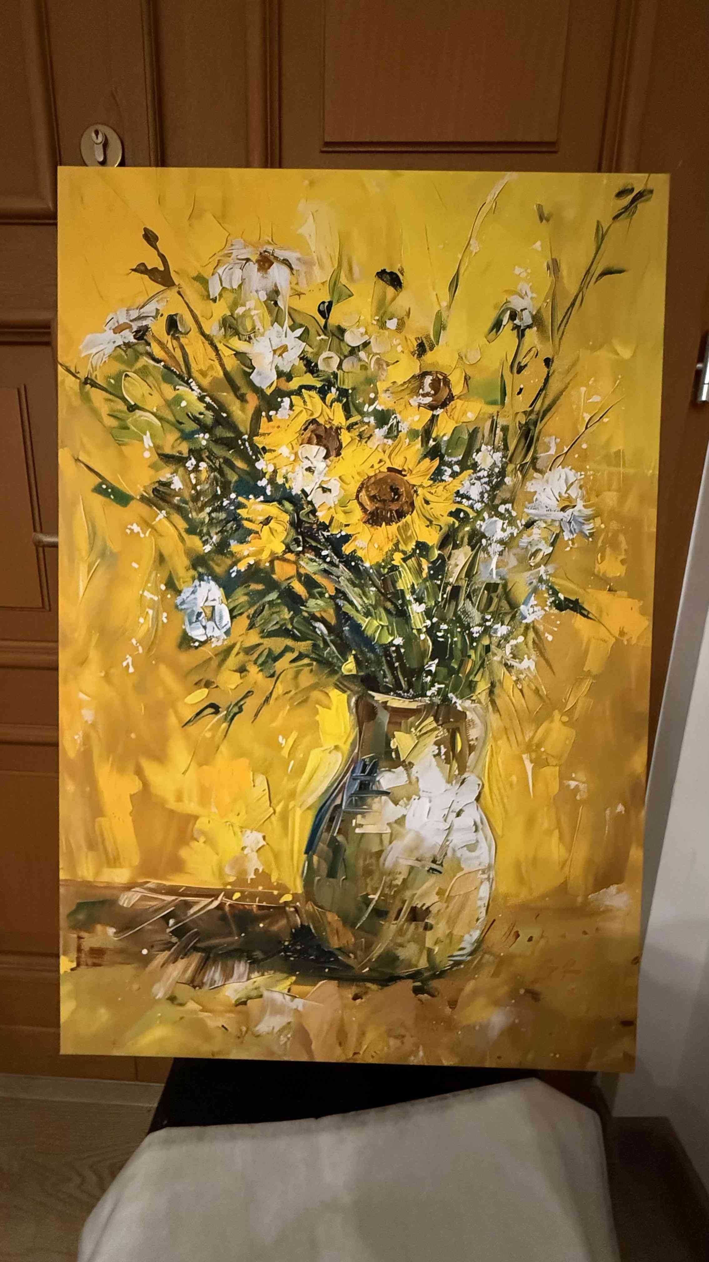 Obraz na płótnie słoneczniki w wazonie 40x60