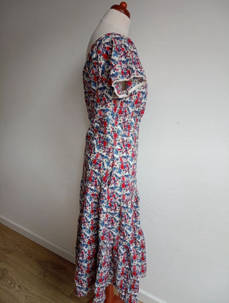 Sukienka H&M maxi z falbaną, rozmiar 40, w kwiaty