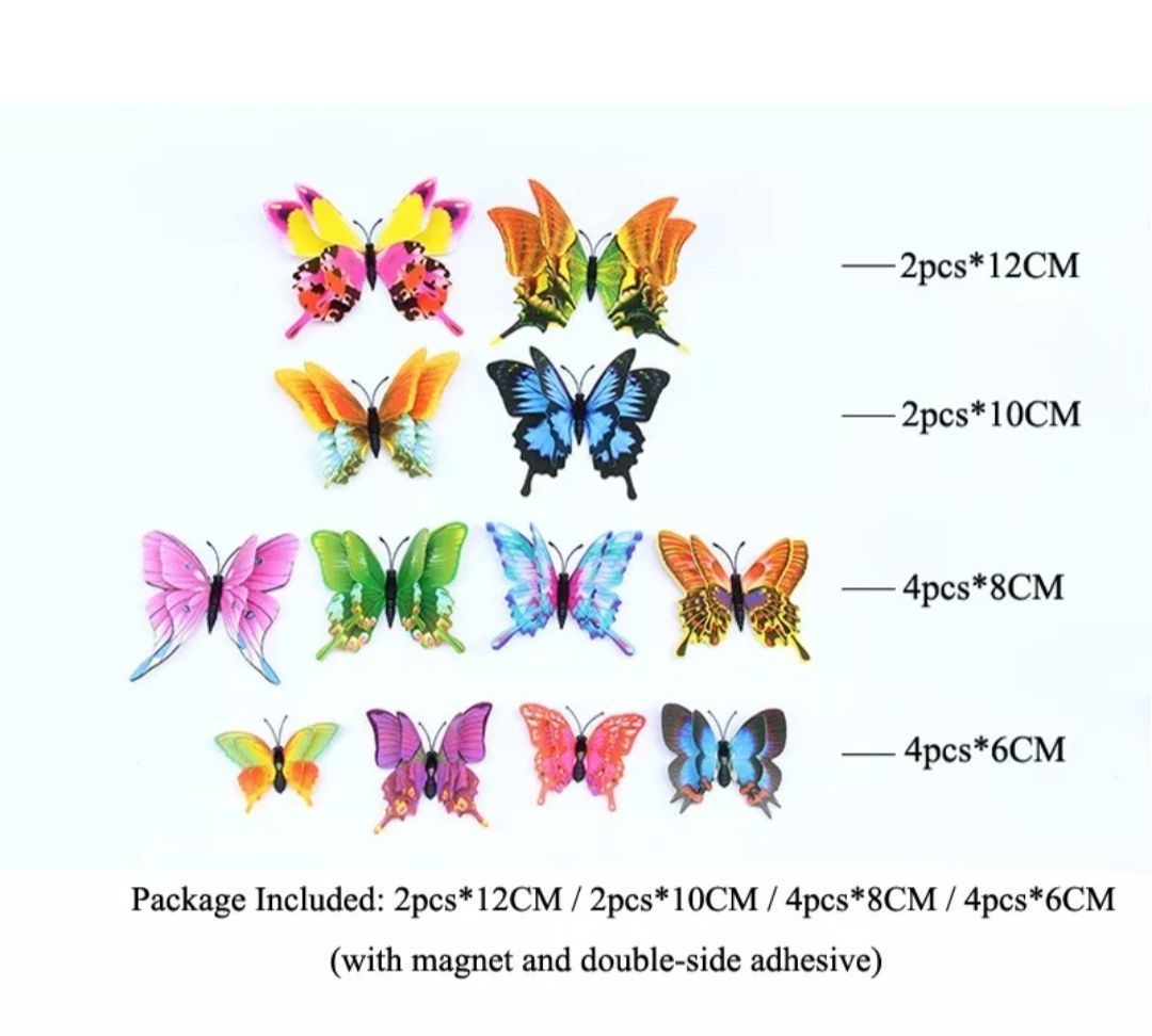 Різнокольорові 3d метелики, набір метеликів 12 шт, декор із метеликів