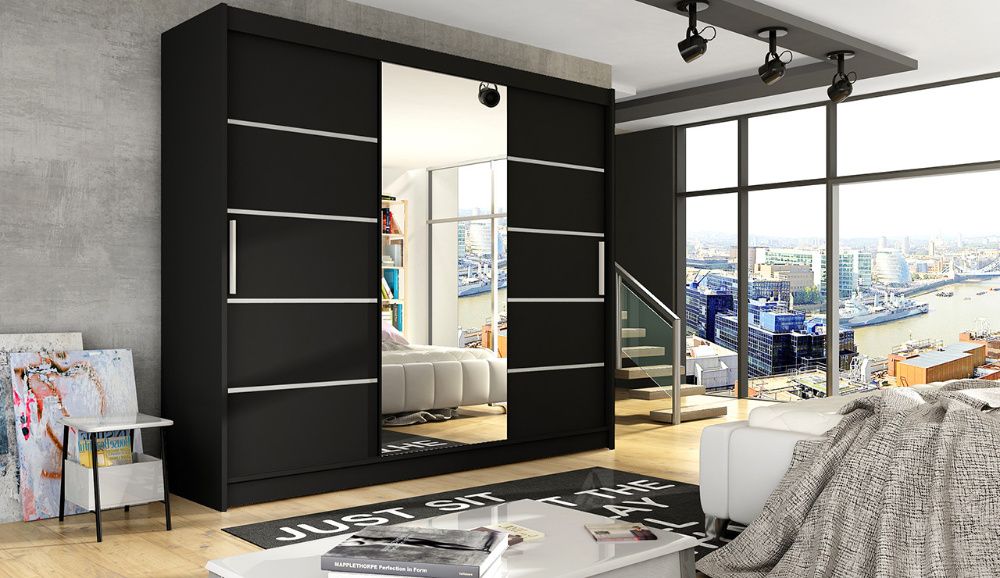 Duża SZAFA przesuwna Z LUSTREM Asti VI 250cm Z PÓŁKAMI garderoba