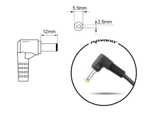 Carregador Movano 19V 3.16A (5.5x2.5) 60W para HP, Toshiba, Acer, Dell