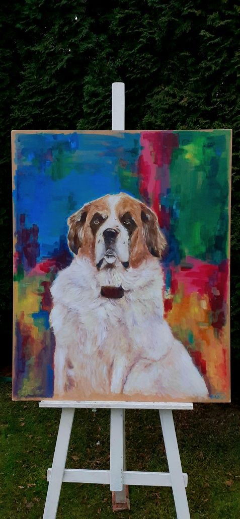 Obraz na płycie Ręcznie malowany Bernardyn portret pies