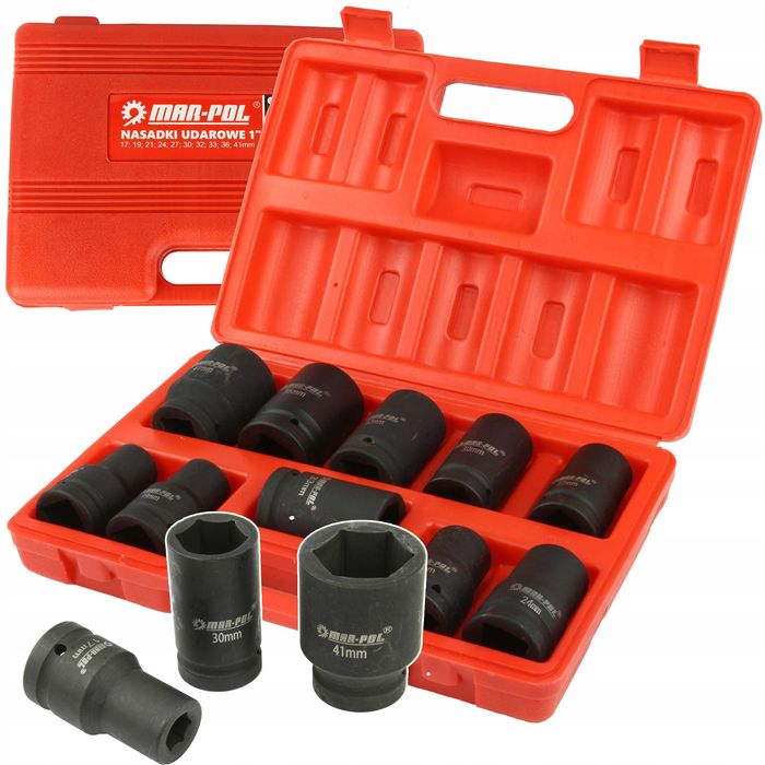 Klucze nasadowe udarowe 1" 17-41mm zestaw nasadek udarowych 10sztuk