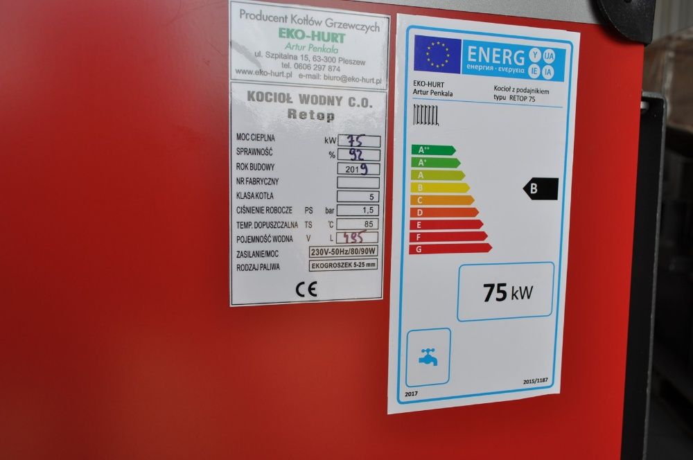 Kocioł Pleszew C.O. 5 klasy - Retop 75kW certyfikat ecodesign