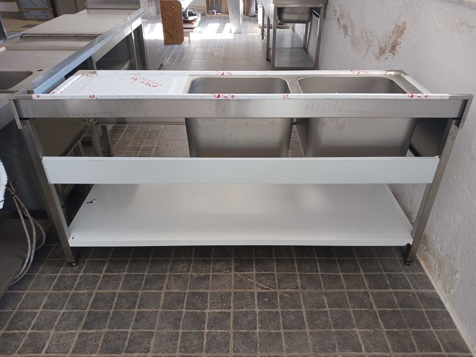 ACM1652 - Bancada de Lavagem Inox 1,8m de 2 Pios 50x50cm - NOVA