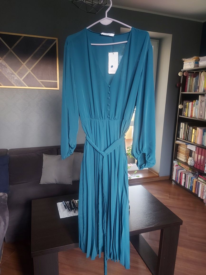 Sukienka nowa z metkami Violeta by Mango r. L kolor petrol
