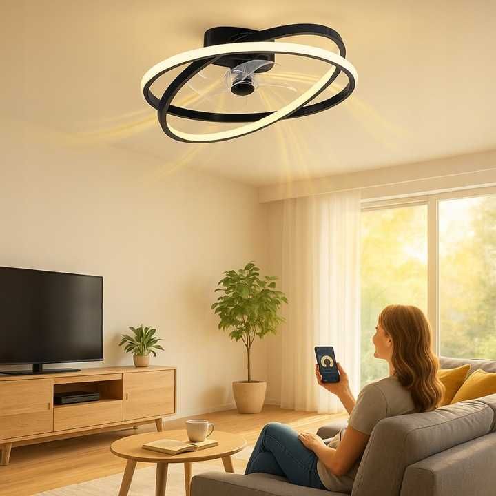 Wentylator Sufitowy Wiatrak Nowoczesna Lampa Sufitowa LED Żyrandol