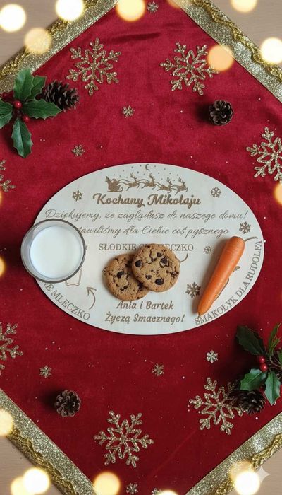 Drewniany Grawerowany talerzyk tacka na przysmaki dla Św. Mikołaja