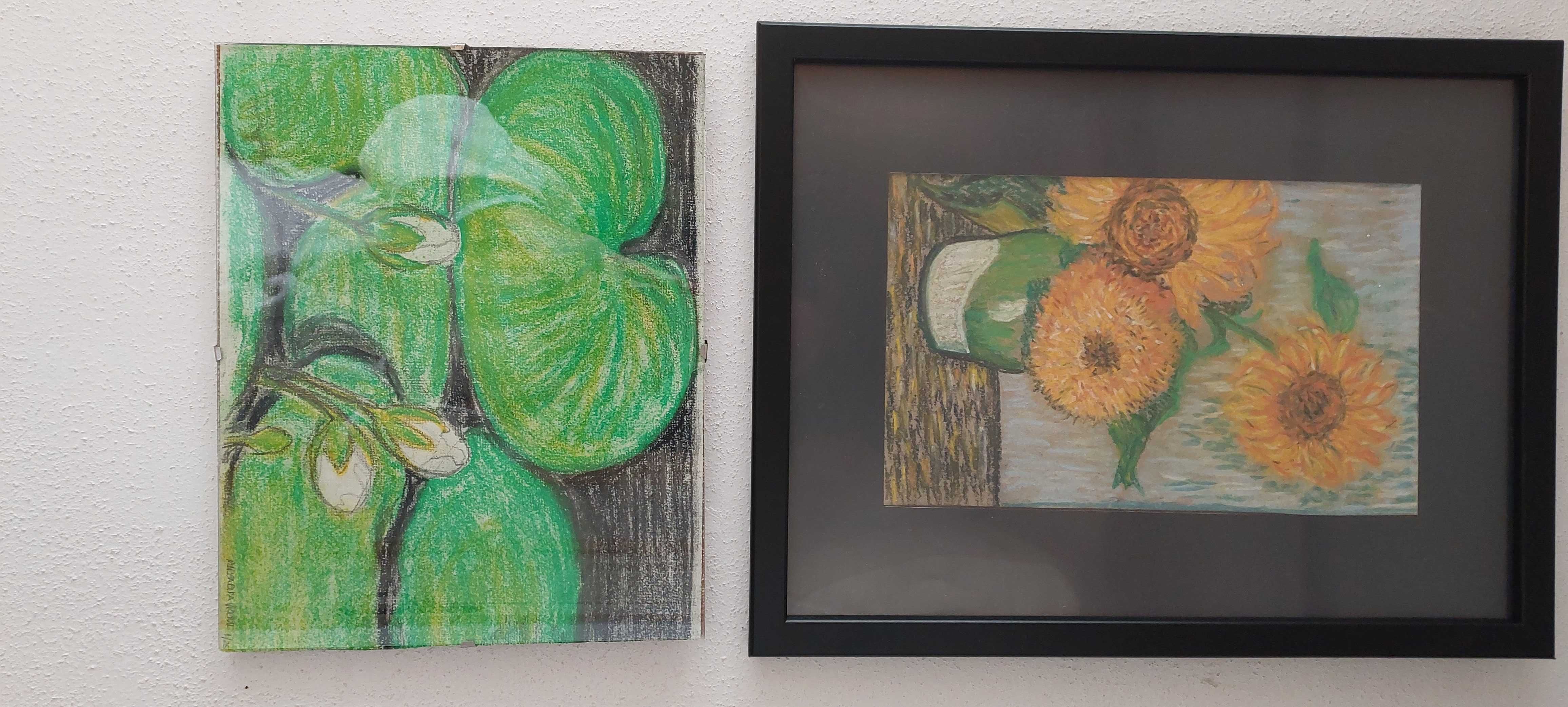 Dois quadros,pintura a pastel sobre cartão