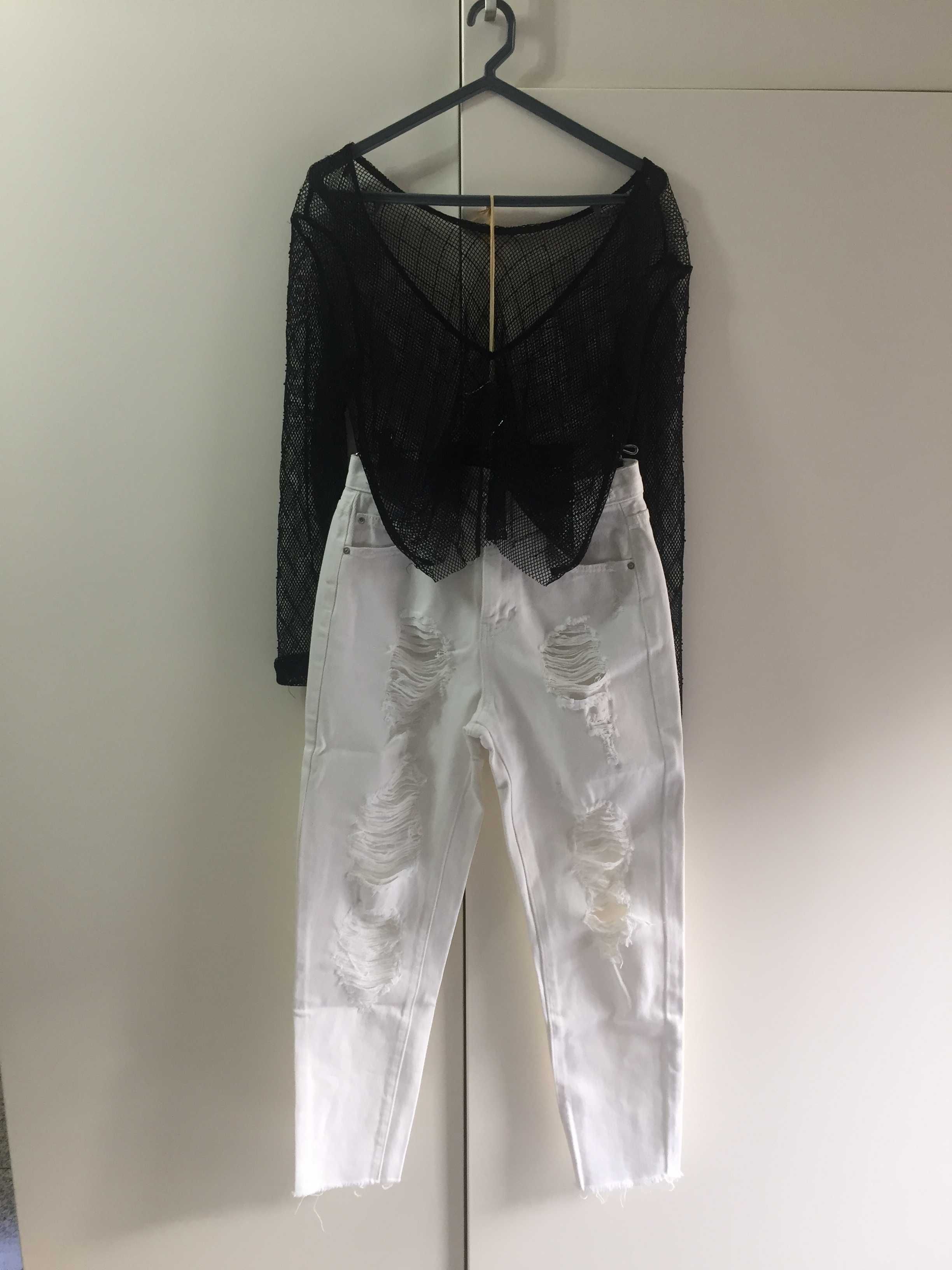 Conjunto - calça branca Pull&Bear e blusa transparente preta