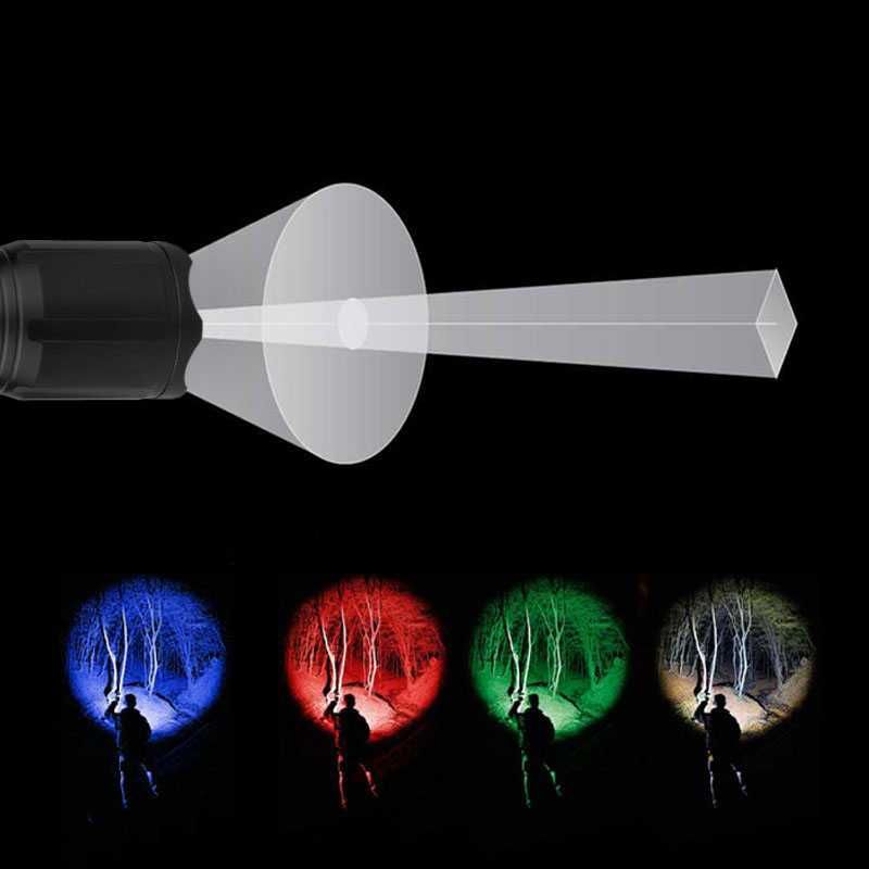 Latarka myśliwska na zwierzynę 4-KOLORY 4-LED USB zoom