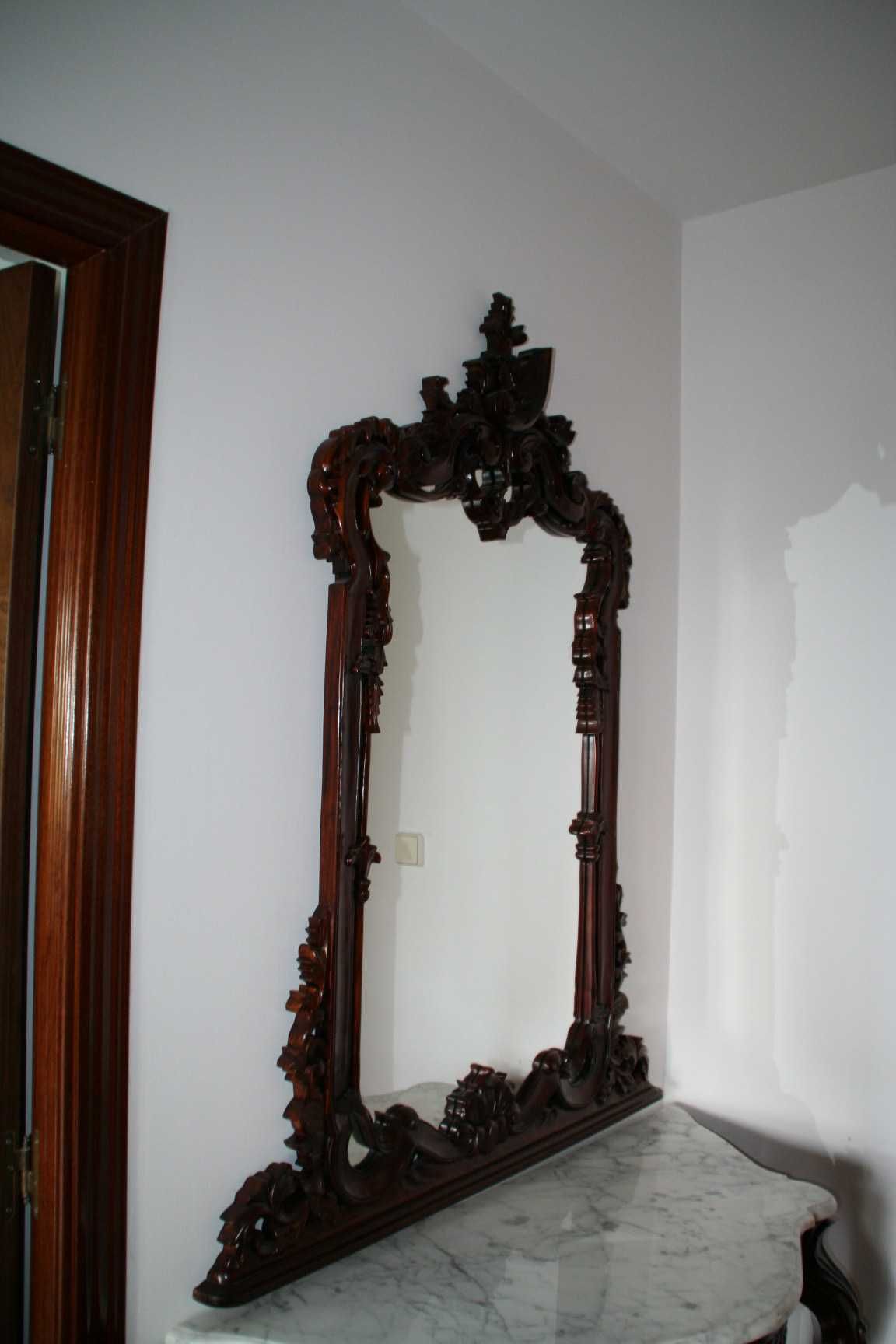Barokowa Konsola z lustrem mahoń marmur