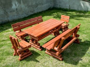 meble ogrodowe stół i dwie ławki