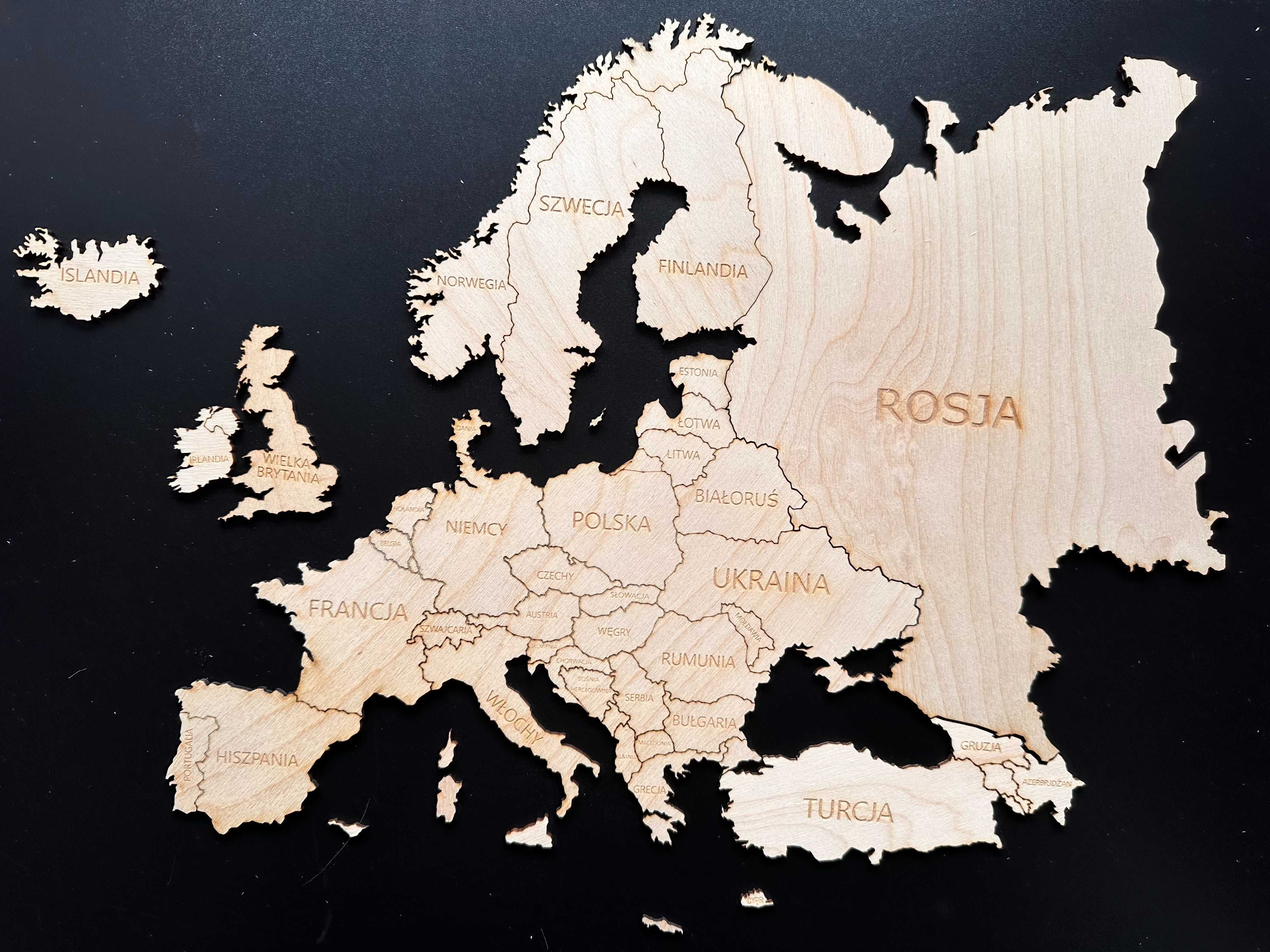 Nowa mapa Europy 85 cm naturalna sklejka