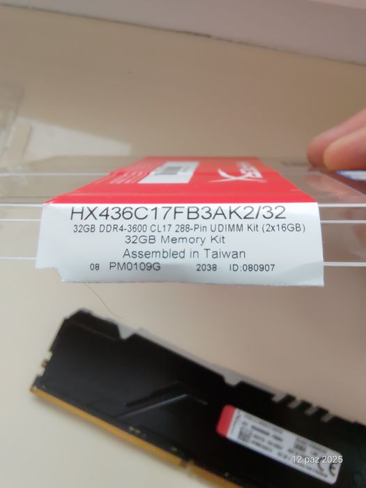 RAM 32gb (2x16gb) DDR4 3600MHz CL17 RGB Kingston hyperX fury