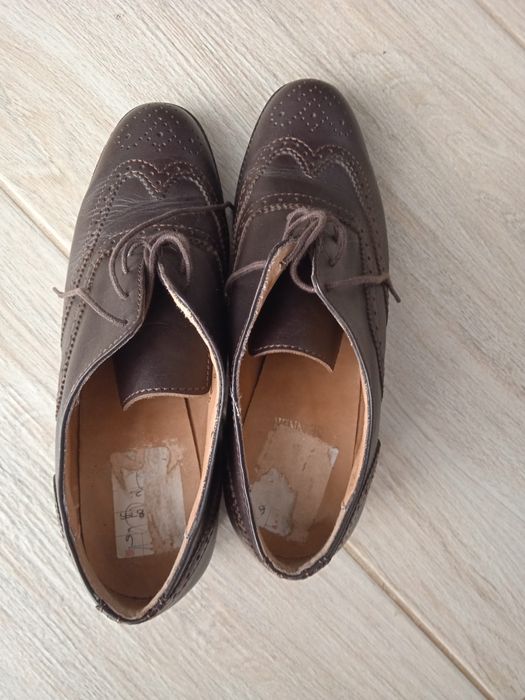 Buty damskie wiosenne brązowe skórzane mokasyny lordsy 39