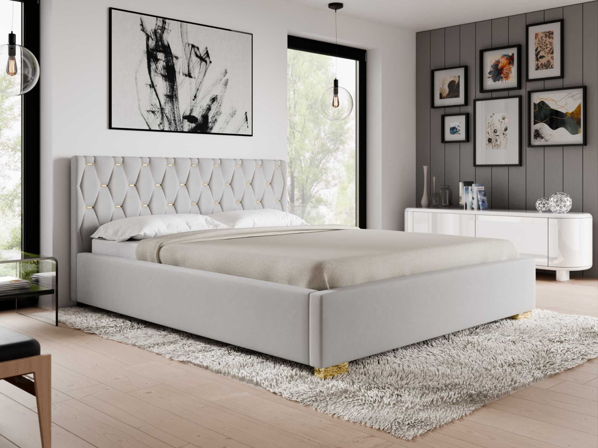 Łóżko sypialniane tapicerowane Patrycja producent 140x200 Glamour