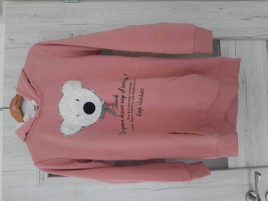 Bluza z misiem ciepła bluza miś pudrowa różowa M L