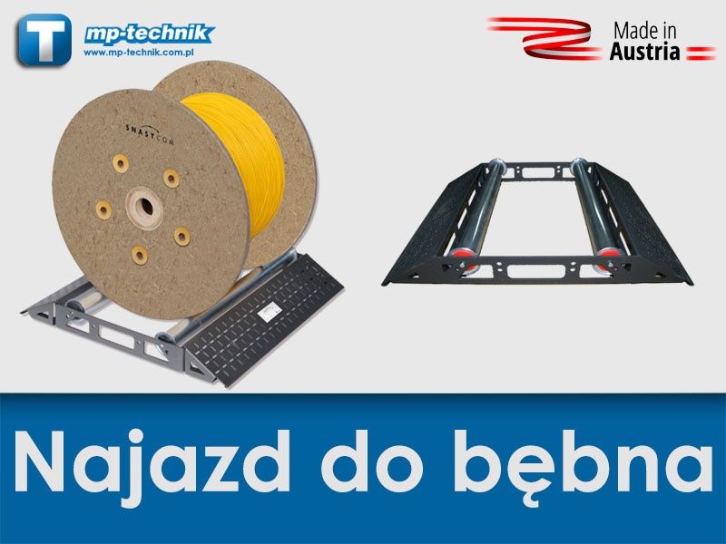 Najazd do bębnów z kabli, przewodami, odwijak rozwijak, podjazd