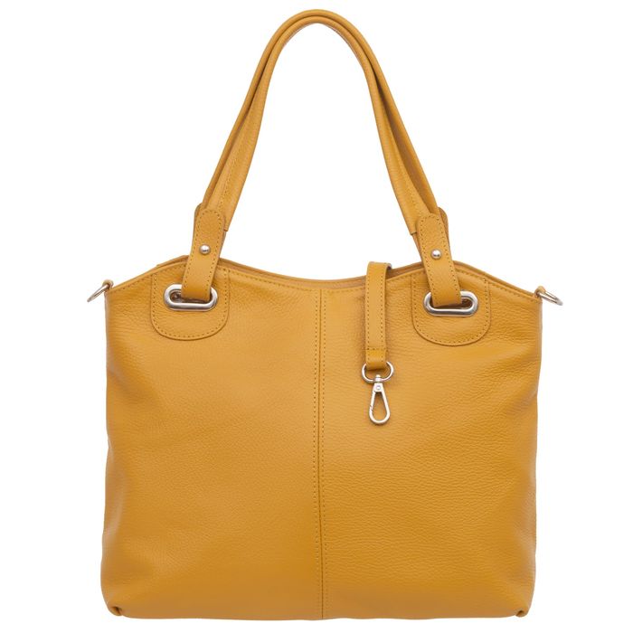 VERA PELLE torebka damska skórzana shopper z paskiem V658 musztardowa