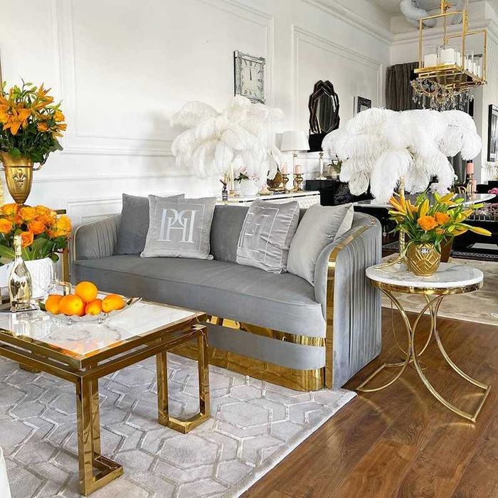 Sofa GLAMOUR MADONNA 210cm Szara Złota Kanapa WELWET OUTLET! -5500zł