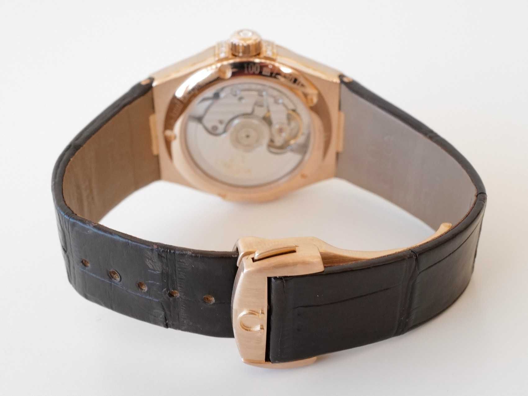 Omega Constellation Ladies Automatic Brown Dial 18k Rose Gold Diamonds