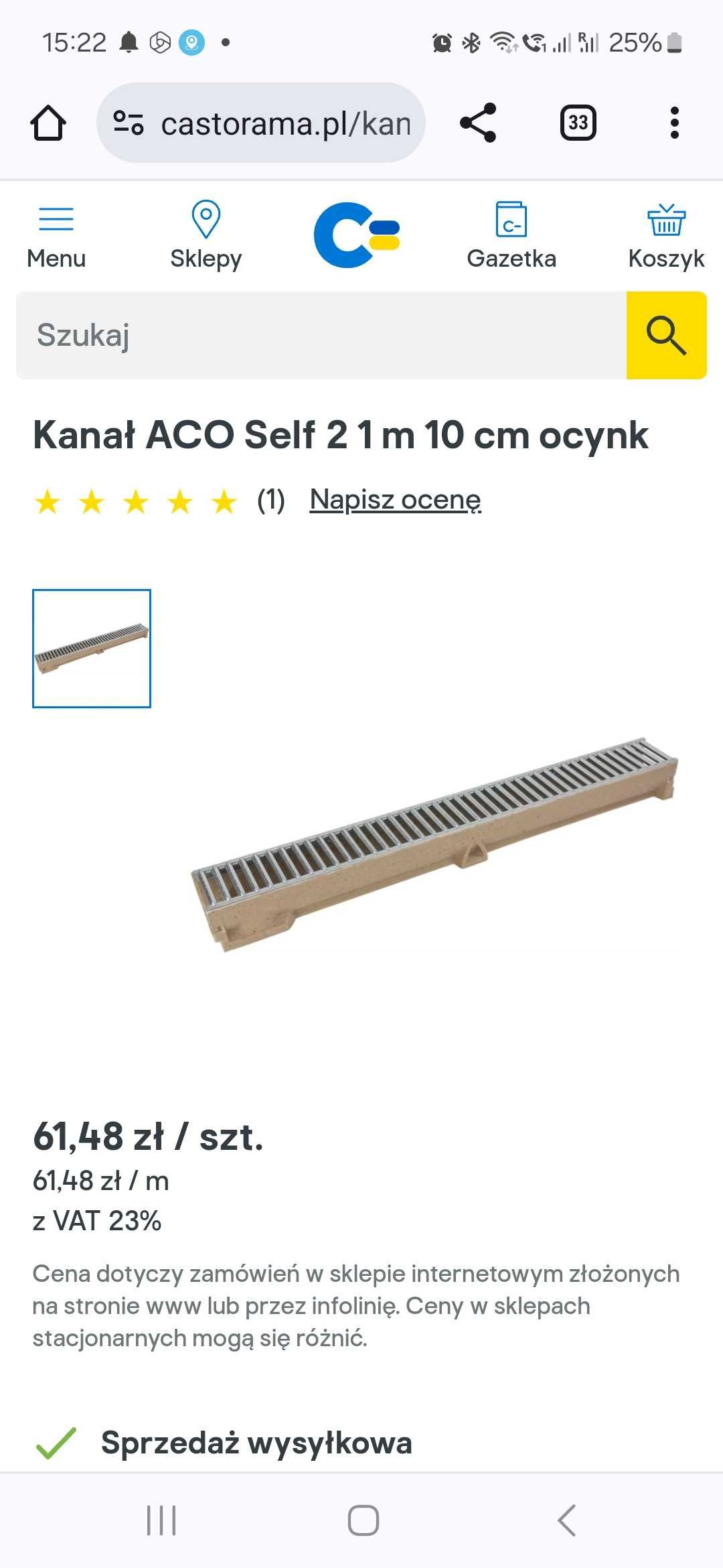 Kanał  ACO euromini z ocynkowana kratką