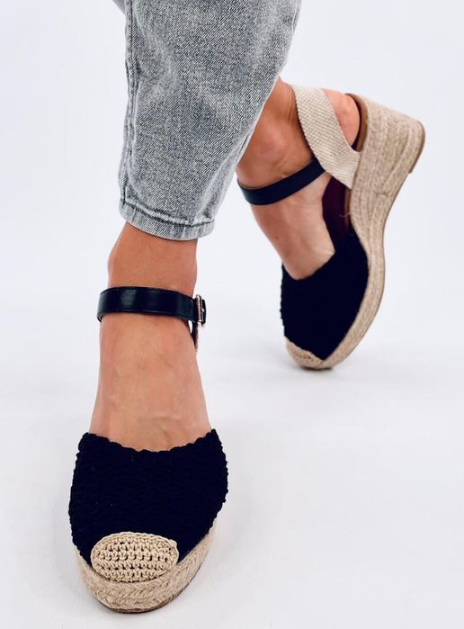 Sandałki Na Koturnie Espadryle Morelli Black