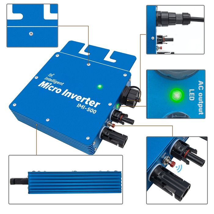 Inversor Solar Grid-Tie 500 W – 22-50 V DC, Wi-Fi, IP65, Plug & Play