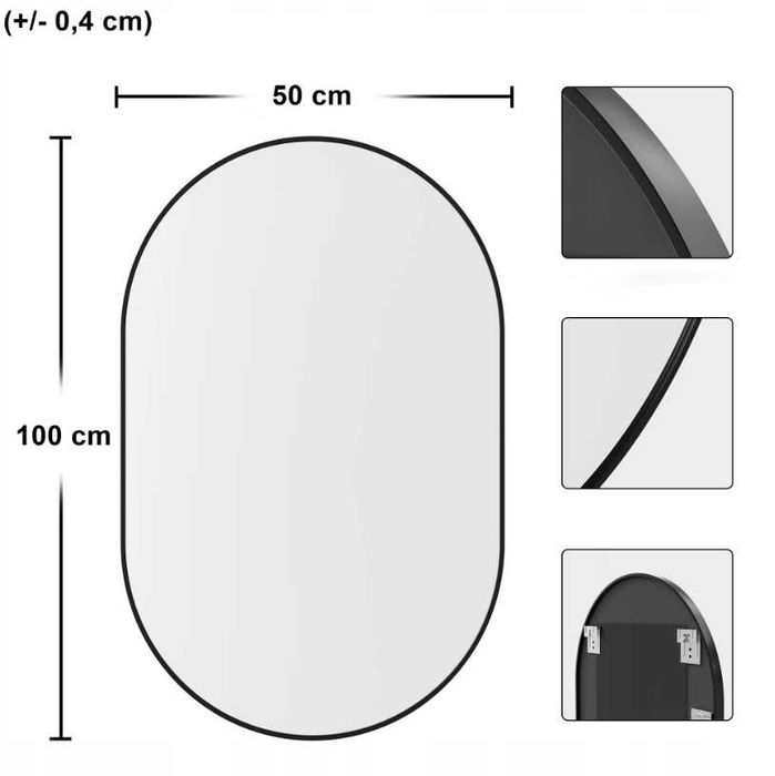 Nowe LUSTRO ŁAZIENKOWE Czarne Ścienne Rama 100x50cm Loft - WYPRZEDAŻ