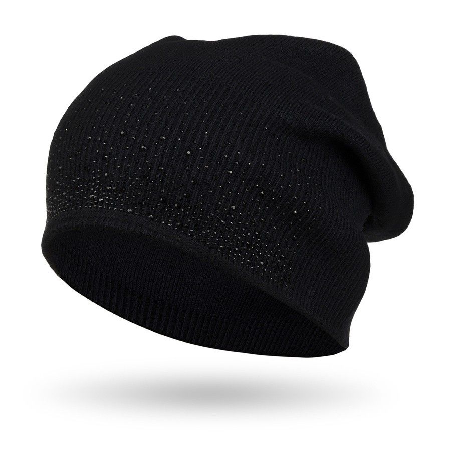 czarna czapka damska slouchy z dżetami - peterson