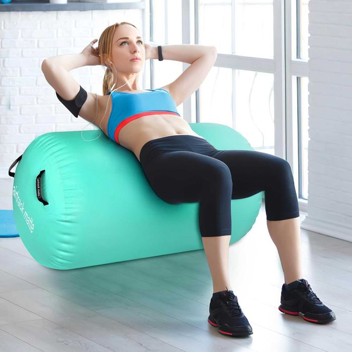 Mata gimnastyczna dmuchana Air Roll wałek 100x60 cm z pompką zielony