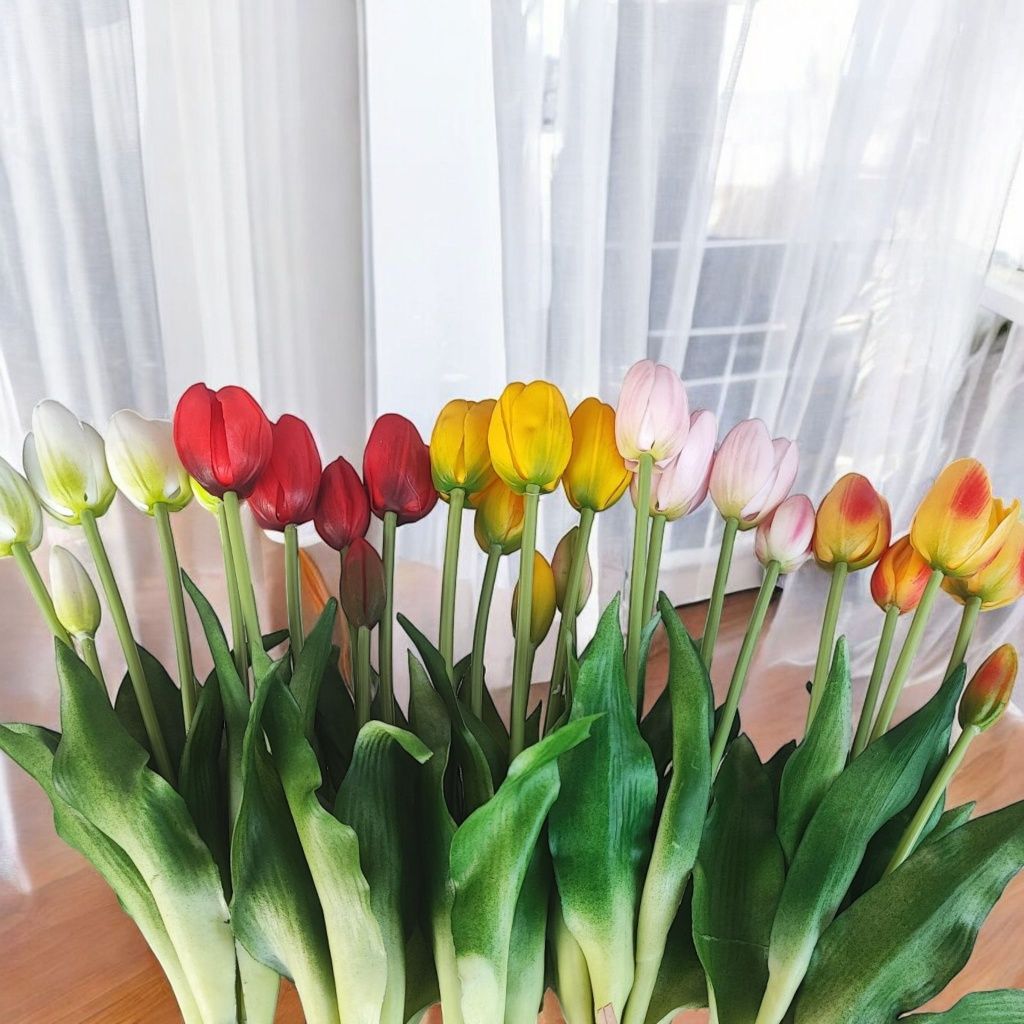 Różowe tulipany bukiet 5 szt kwiatów jak żywych.