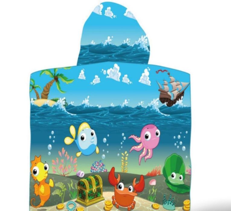 Ręcznik Kąpielowy z Kapturkiem na Basen Plażę Poncho Dziecięce  120x60
