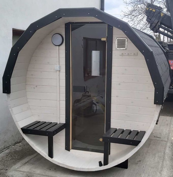 Sauna Ogrodowa beczka 250cm, Piec elektryczny 9kW, Transport + Gratisy
