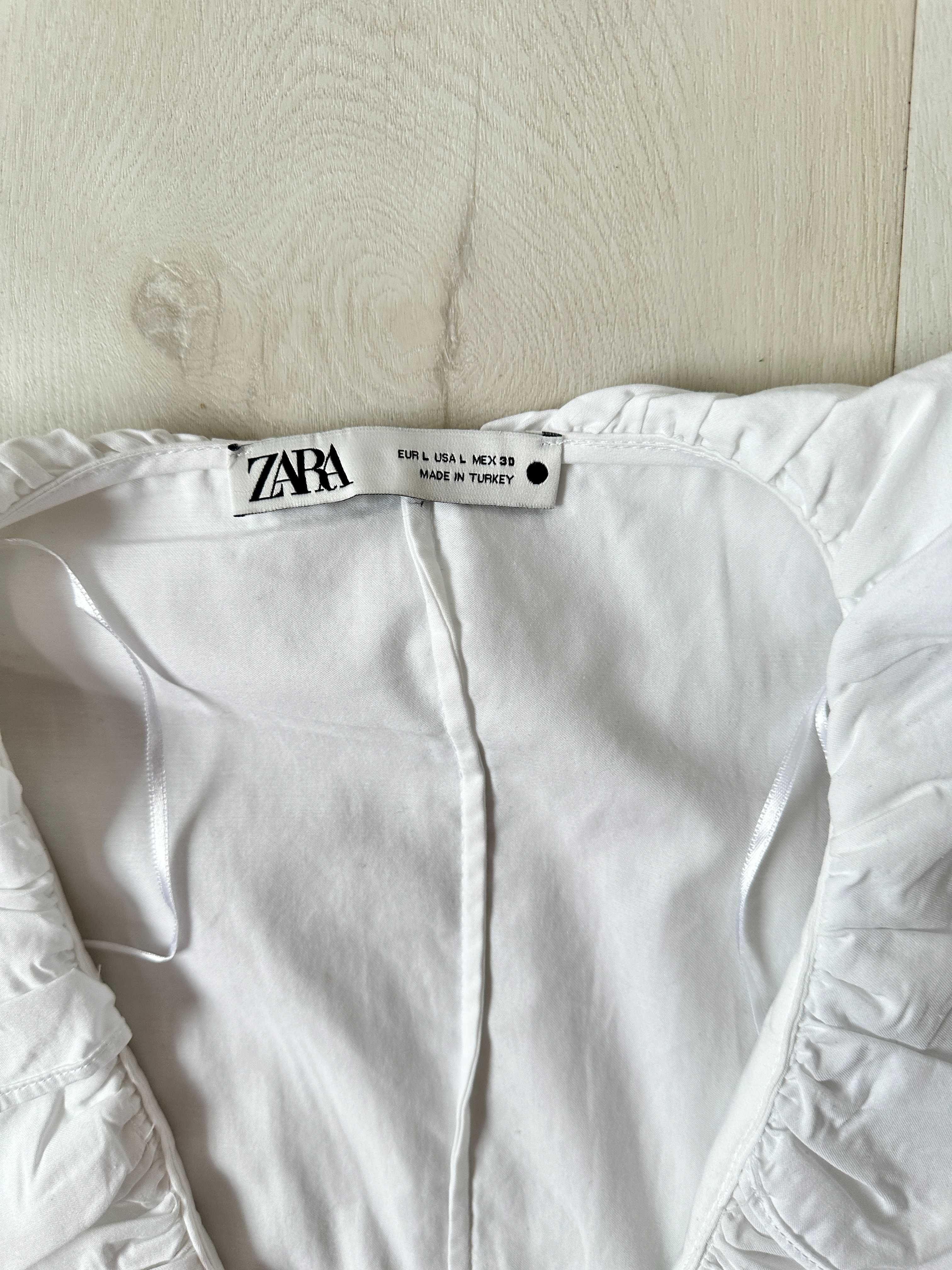 biała z falbana bluzka ZARA jak nowa ubrana 1x rozm L 40
