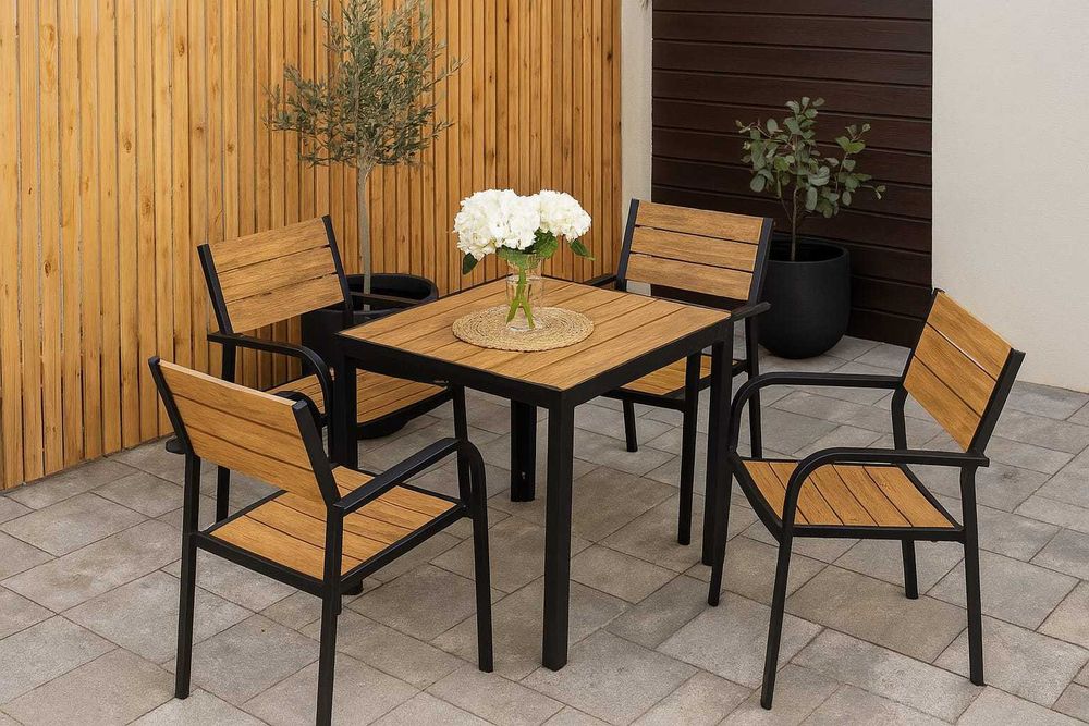 Komplet Mebli Polywood Deska 4 KRZESŁA + Stół 75 cm x 75cm x 74cm