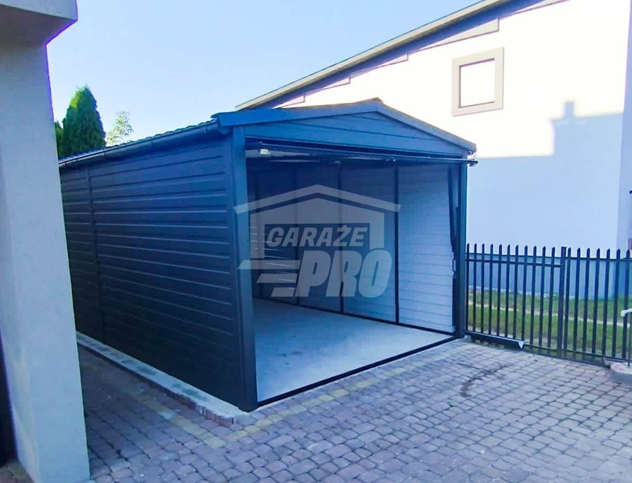 Garaż blaszany 3x5 Brama + drzwi -  Antracyt  dwuspadowy GP195
