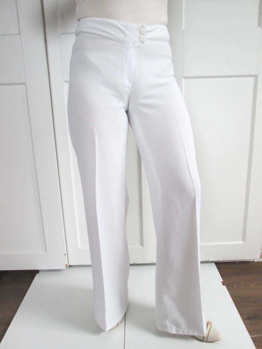 Białe spodnie szerokie nogawki z lnem len vintage S 36 jak NOWE