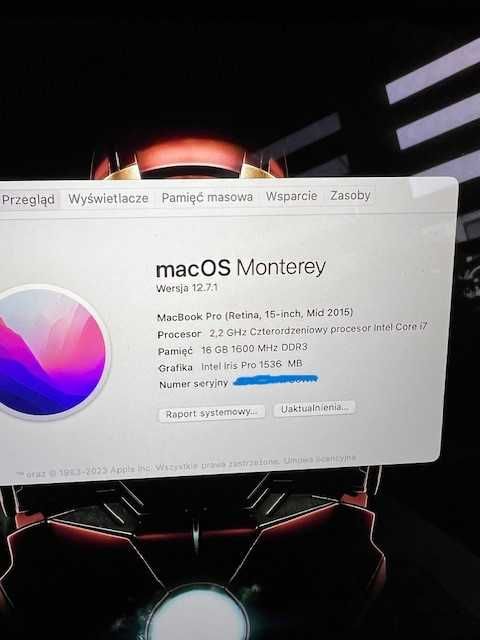 MacBook PRO Retina 15 cali, MID 2015, i7, 16GB RAM, 256GB