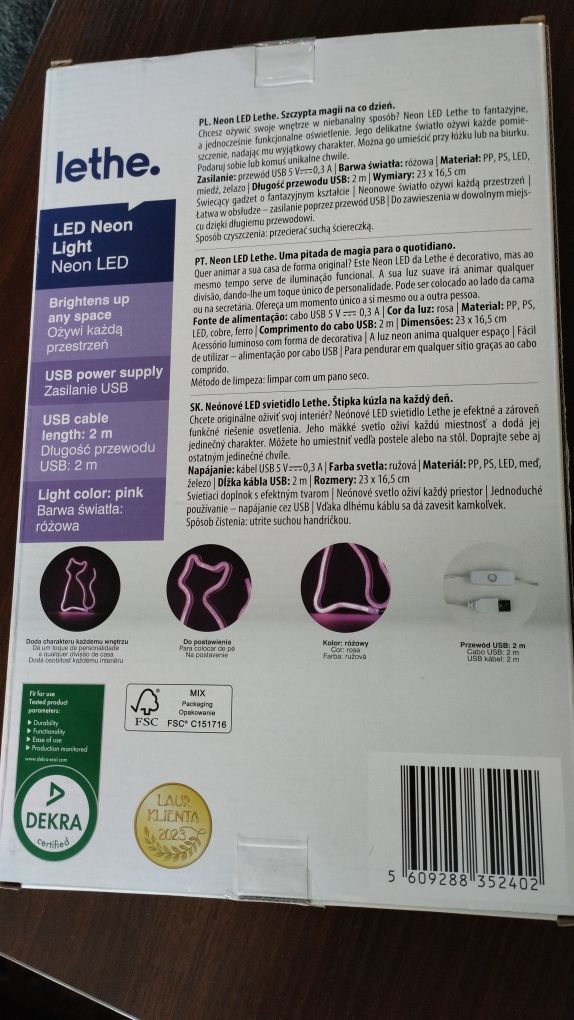NEON LED kot różowy na ścianę nowy