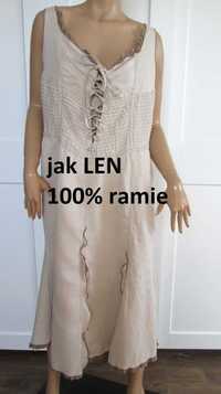 Sukienka vintage jak len 100% ramie 44 46 Xxl XXXL