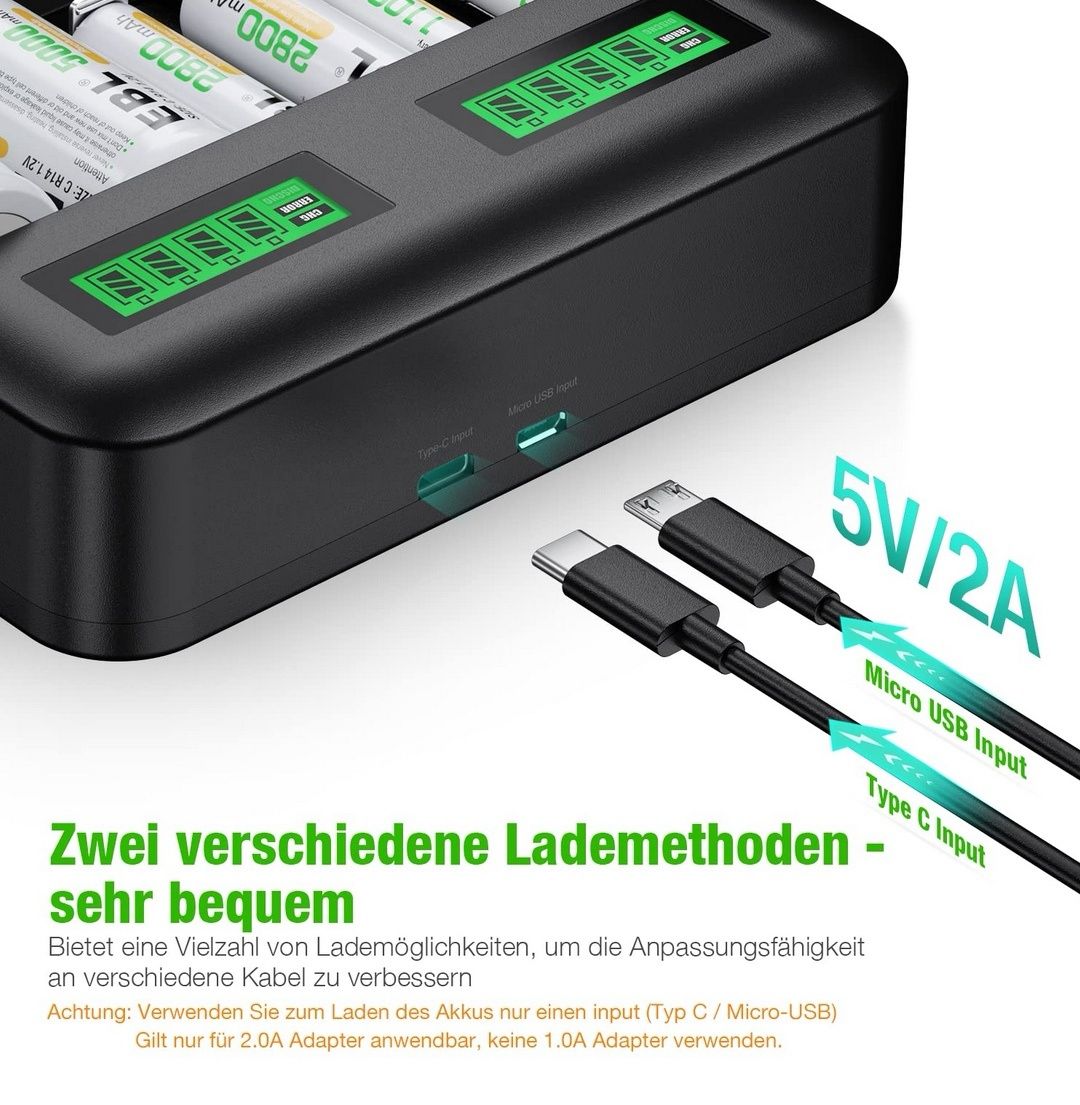 Uniwersalna ładowarka EBL do akumulatorków AA AAA C D – USB C