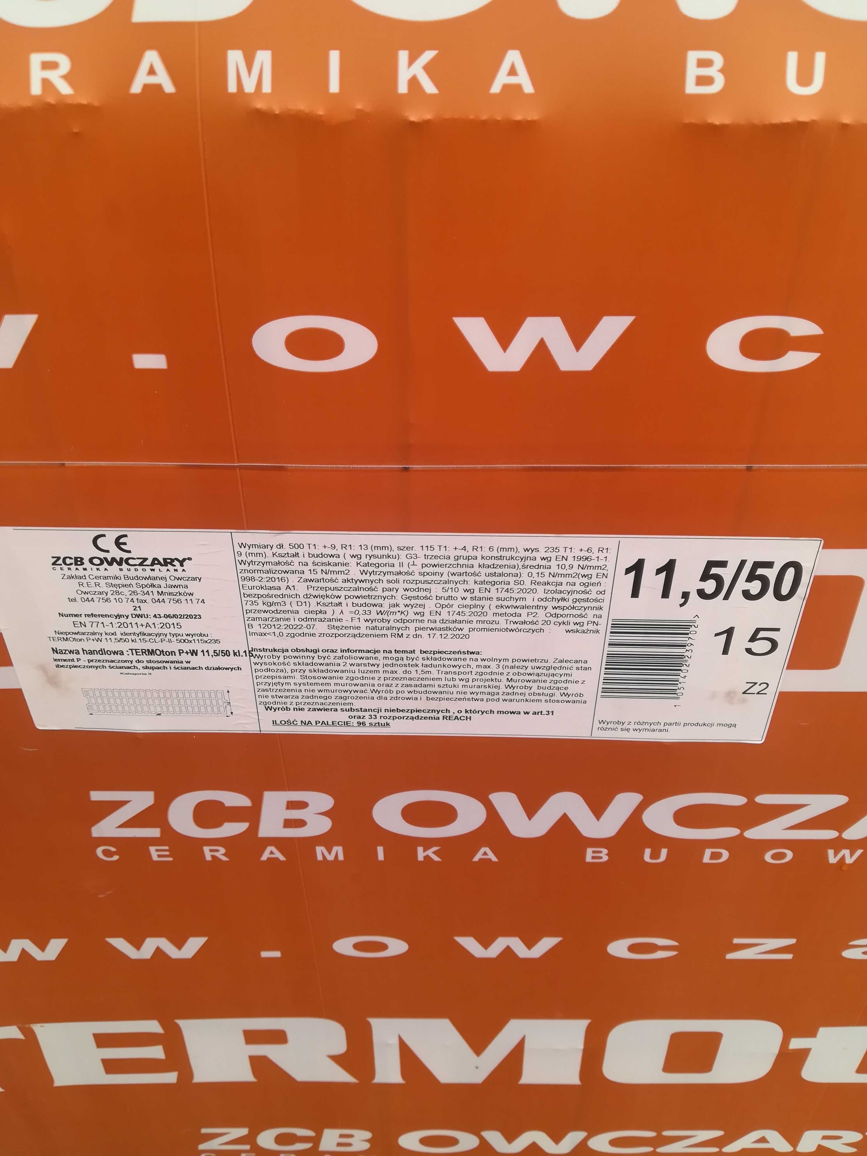 Pustak Ceramiczny PW25 Termoton typ Porotherm Cena Brutto z Tranport.