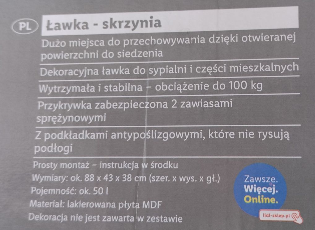 Ławka / Skrzynia / Komoda biała z miejscem do przechowywania 50 l