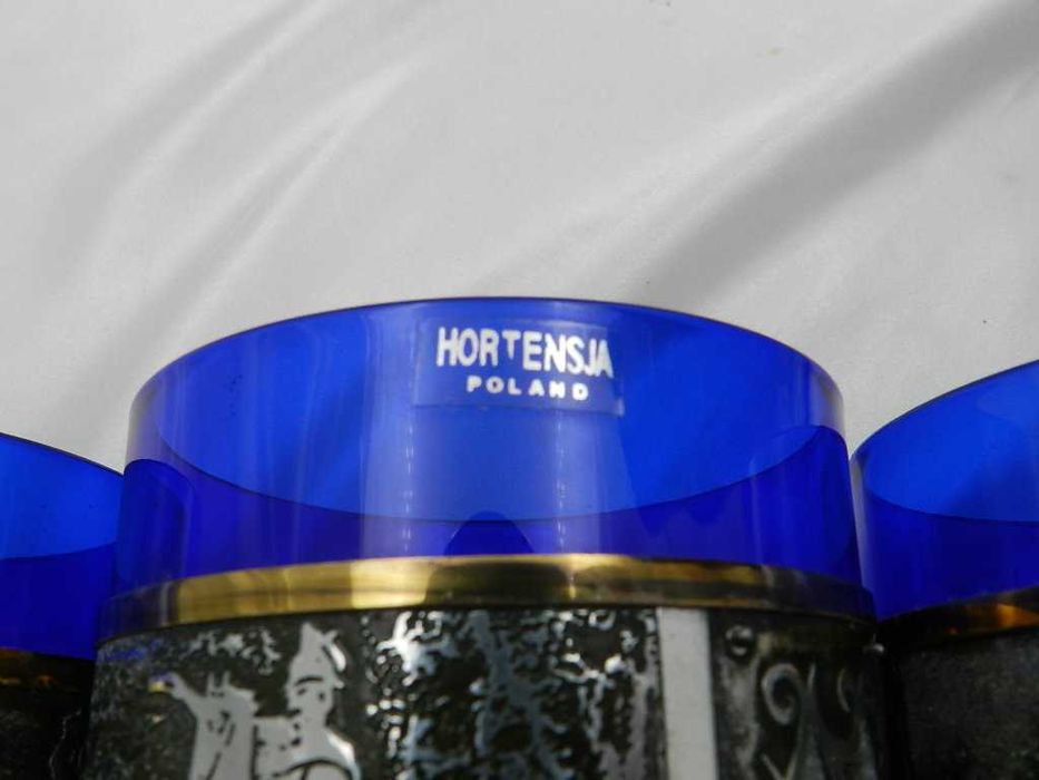 Kobaltowy okuwany zestaw do napojów WARSZAWA Huta Hortensja lata 70-80