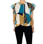 Bluzka w geometryczne wzory z falbankami przy ramionach L/XL 40/42