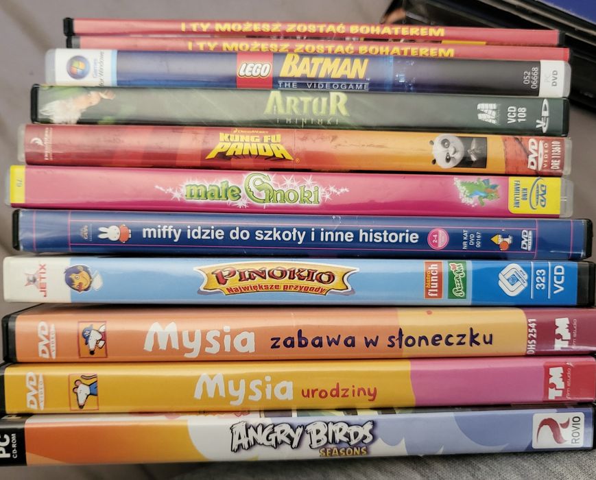Pakiet filmowy DVD  dla dzieci.  Mysia, Pinokio, Panda, Birds