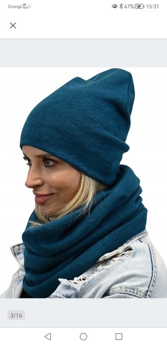 Komplet zestaw czapka i komin morski piękny nowy